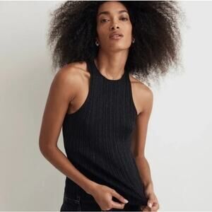 NWT Madewell The Signature Shimmer Knit Cutaway Sweater Tank Black Silver Ribbed